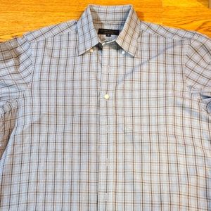 Allen Edmonds men's dress shirt, Med, L/S, button down collar, blue/gray plaid.
